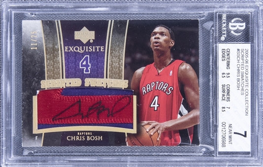 2005-06 UD "Exquisite Collection" Scripted Swatches #SSCB Chris Bosh Signed Game Used Patch Card (#11/25) - BGS NM 7/BGS 10